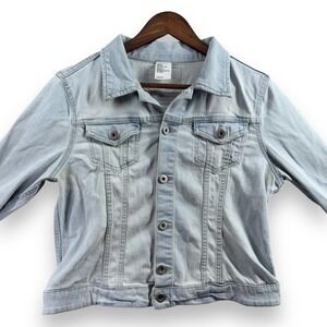 H&M Denim Jacket Light Blue Faded Wash Jean Jacket Womens Size 12